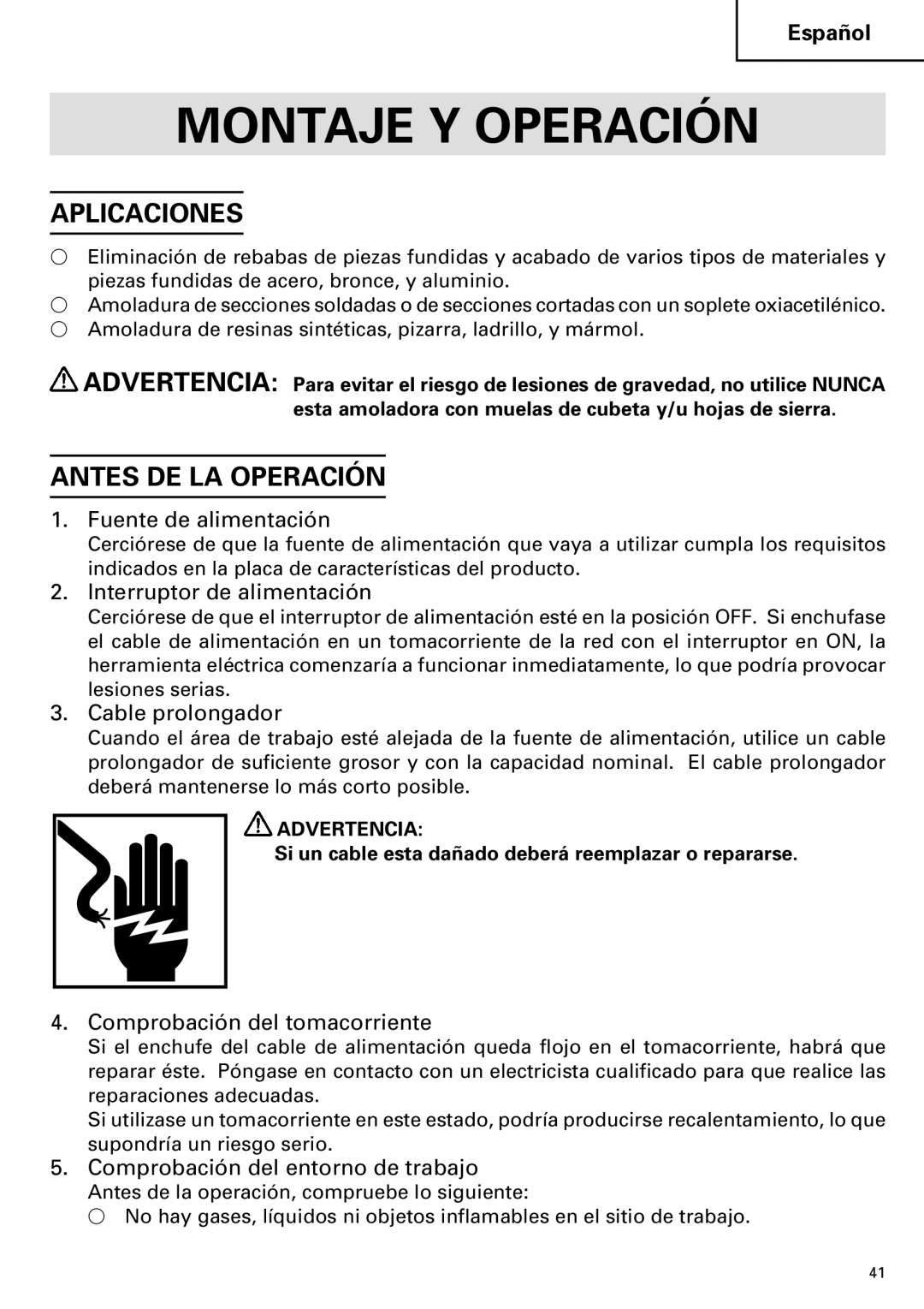 Hitachi G 12SA2, G 13SB2 instruction manual Montaje Y Operación, Aplicaciones, Antes DE LA Operación 