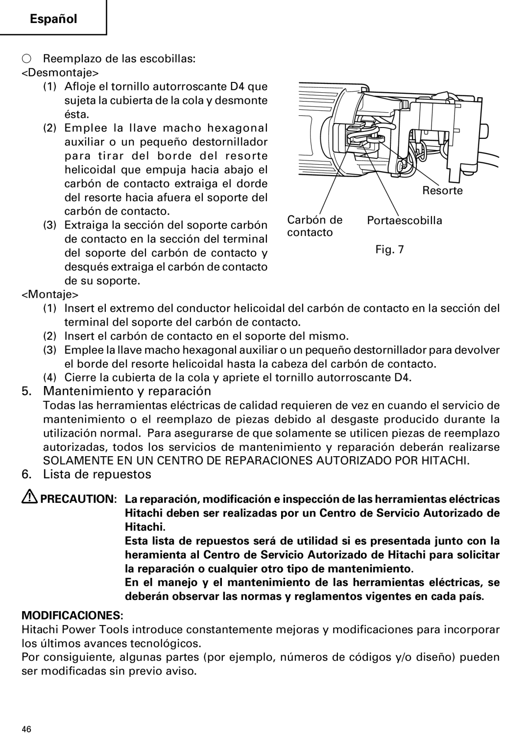 Hitachi G 13SB2, G 12SA2 instruction manual Mantenimiento y reparación, Lista de repuestos 