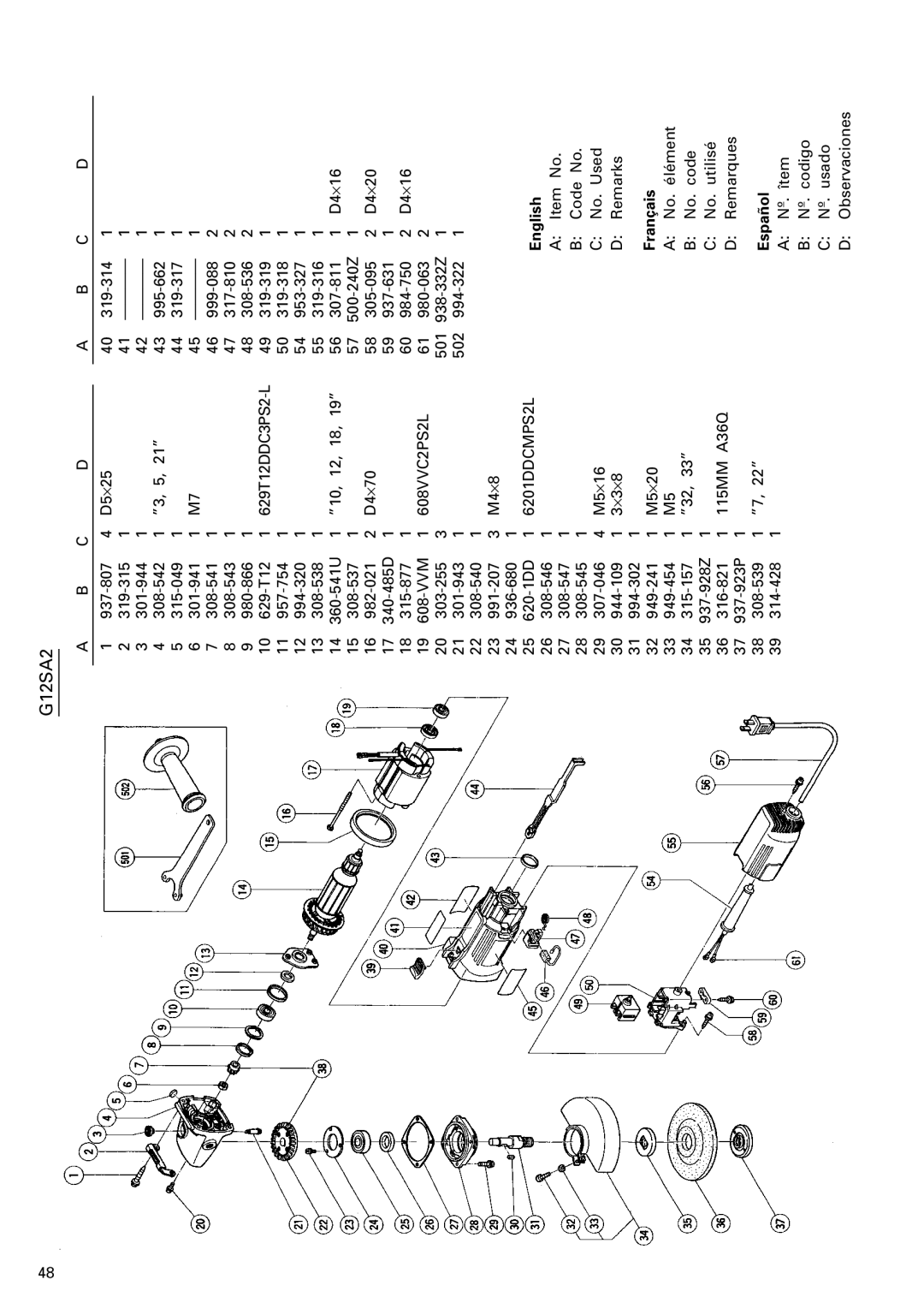 Hitachi G 13SB2, G 12SA2 instruction manual G12SA2 