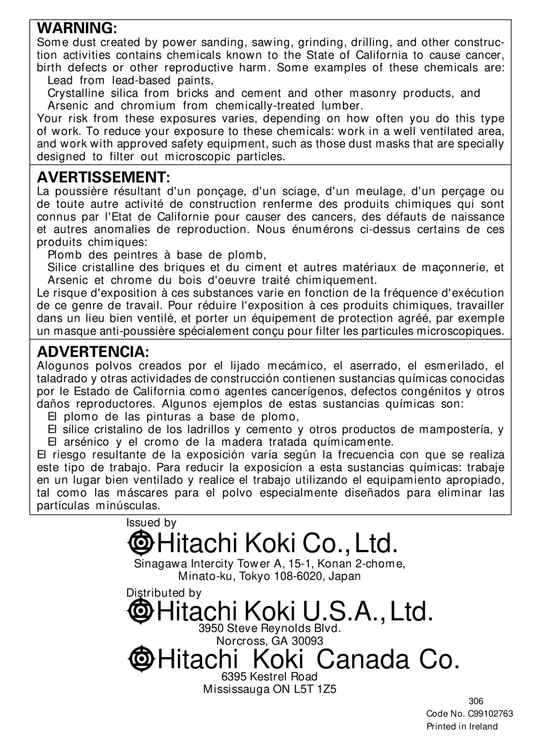 Hitachi G 13SB2, G 12SA2 instruction manual Hitachi Koki Canada Co 