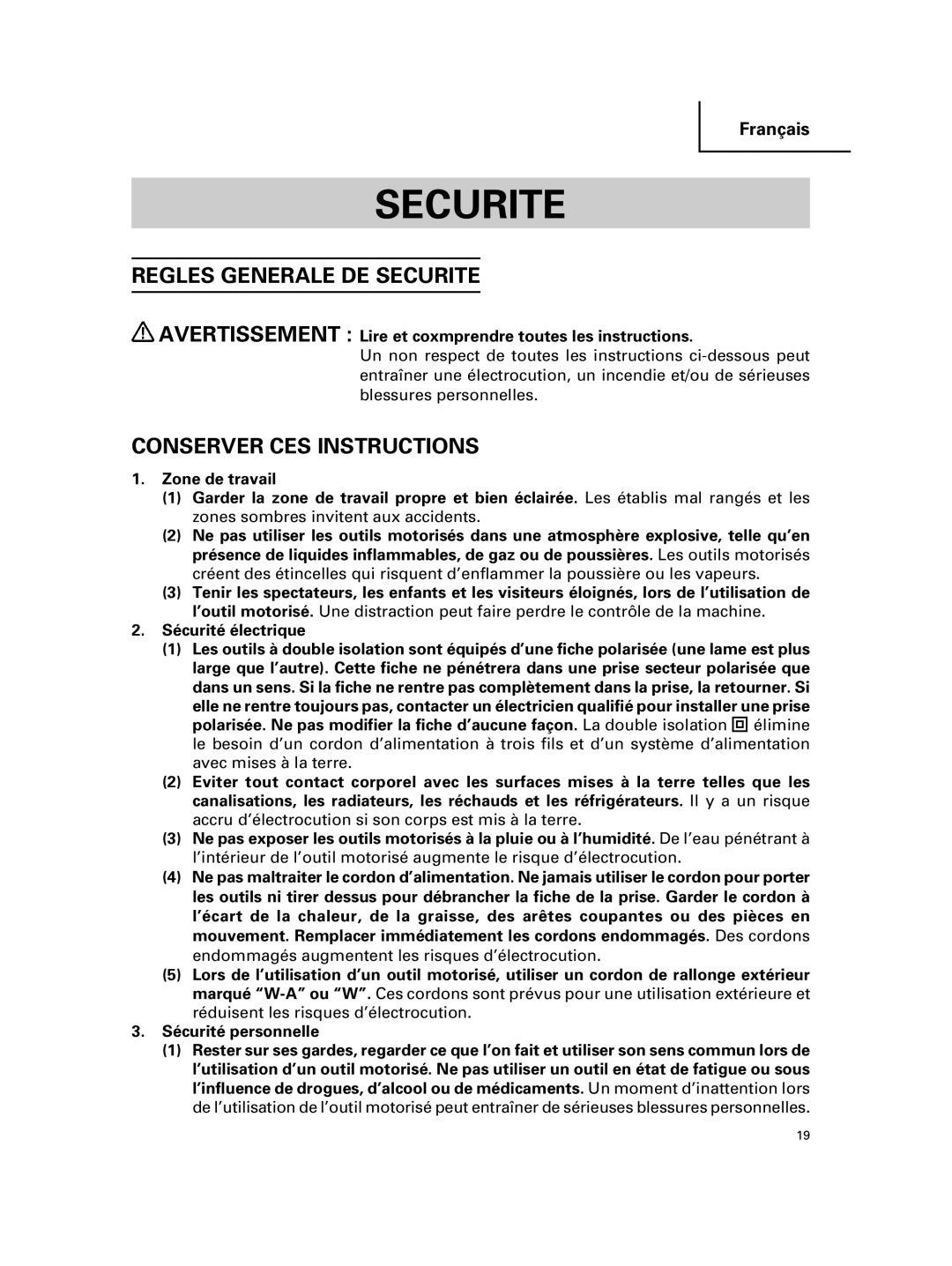 Hitachi G 18MR, G 23MR instruction manual Regles Generale DE Securite, Conserver CES Instructions 