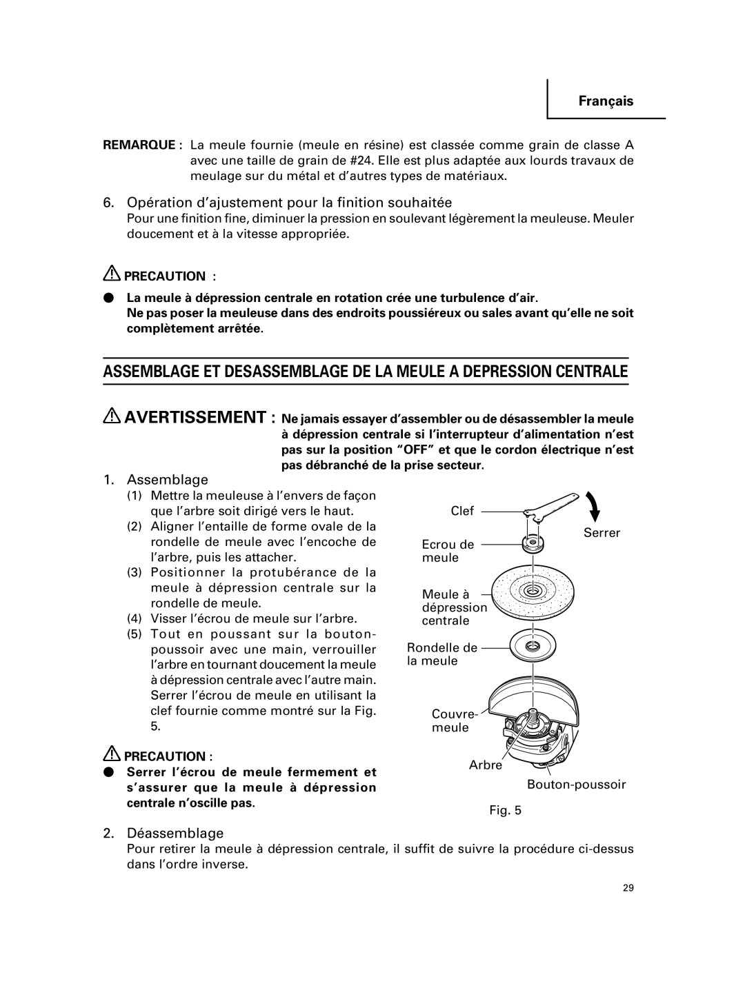 Hitachi G 18MR, G 23MR instruction manual Opération d’ajustement pour la finition souhaitée, Assemblage, Déassemblage 