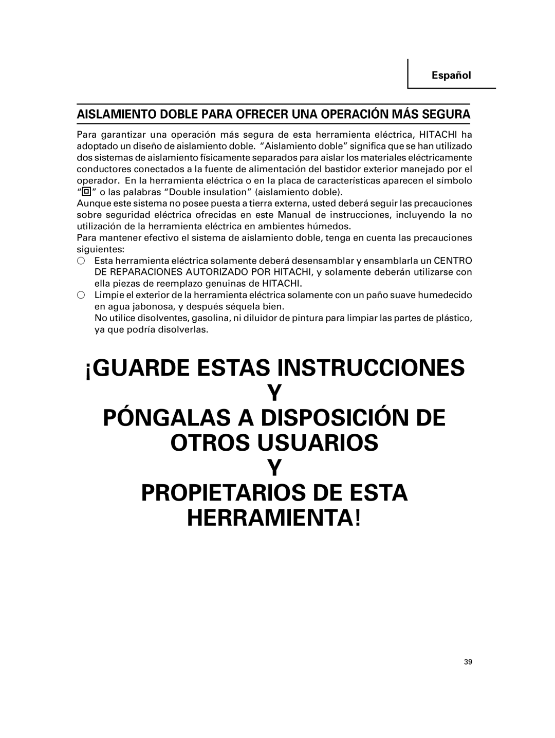 Hitachi G 18MR, G 23MR instruction manual Aislamiento Doble Para Ofrecer UNA Operación MÁS Segura 