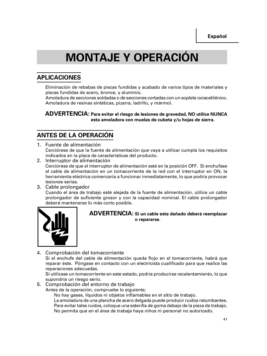 Hitachi G 18MR, G 23MR instruction manual Montaje Y Operación, Aplicaciones, Antes DE LA Operación 