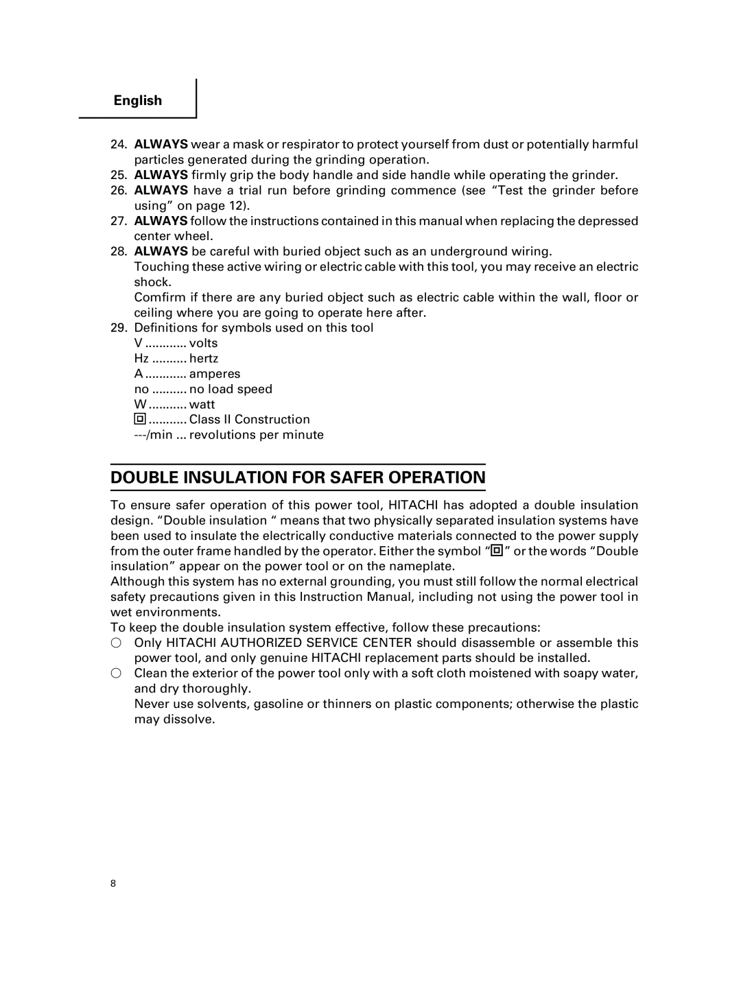 Hitachi G 23MR, G 18MR instruction manual Double Insulation for Safer Operation 