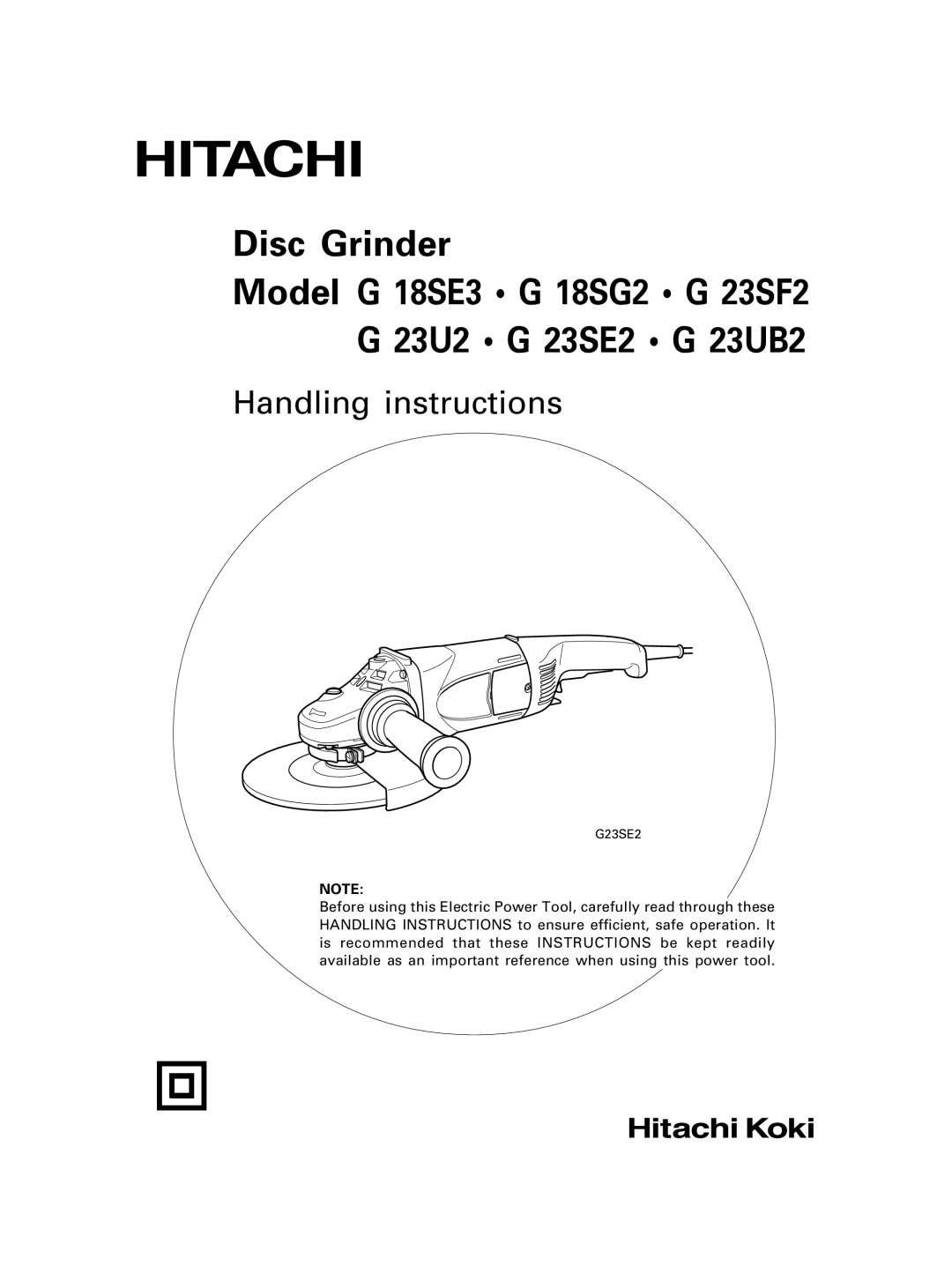 Hitachi G23SE2, G23U2, G23UB2, G23SF2, G18SG2, G18SE3 manual Disc Grinder 