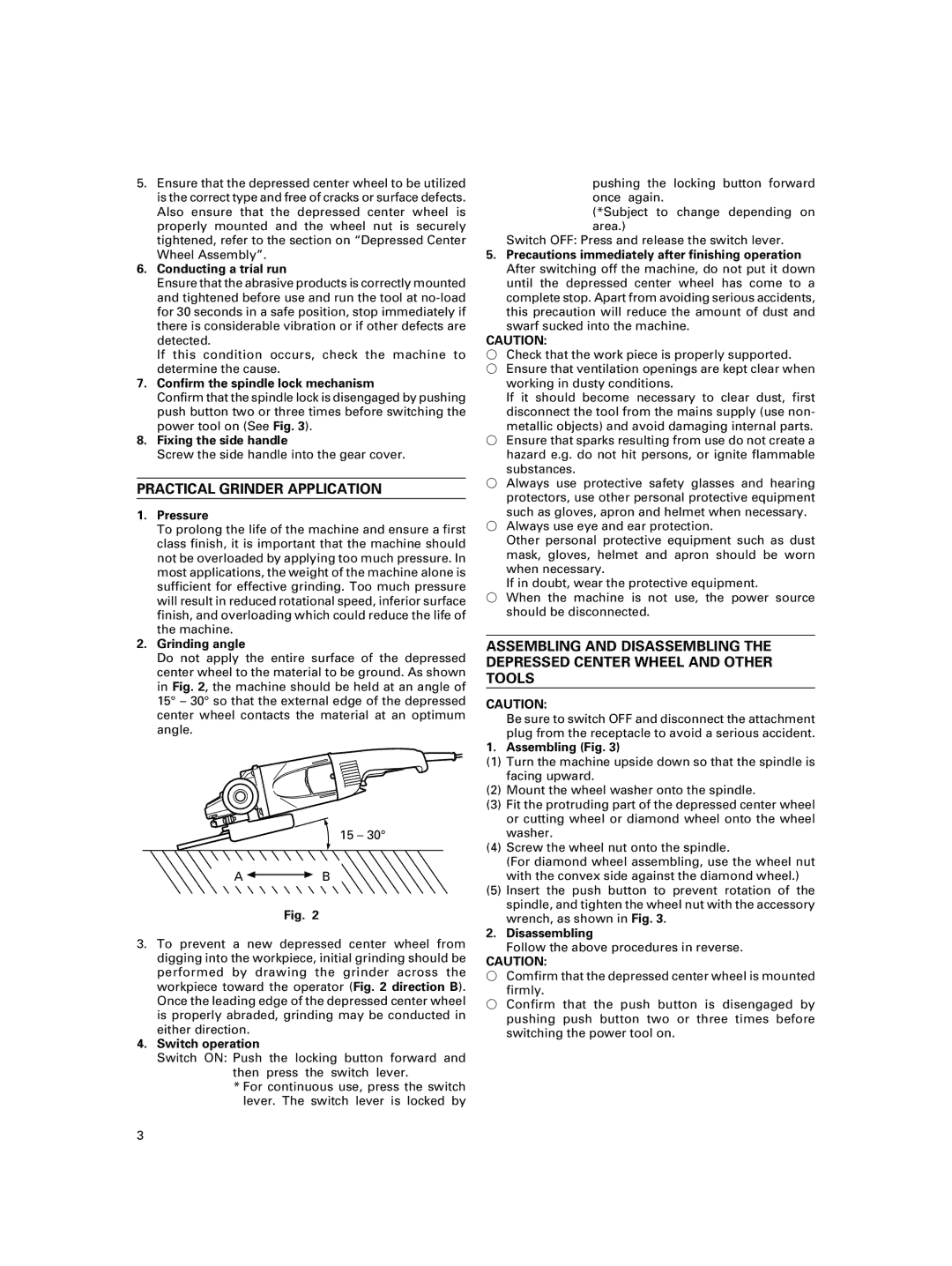 Hitachi G18SG2, G23U2, G23SE2, G23UB2, G23SF2, G18SE3 manual Practical Grinder Application 