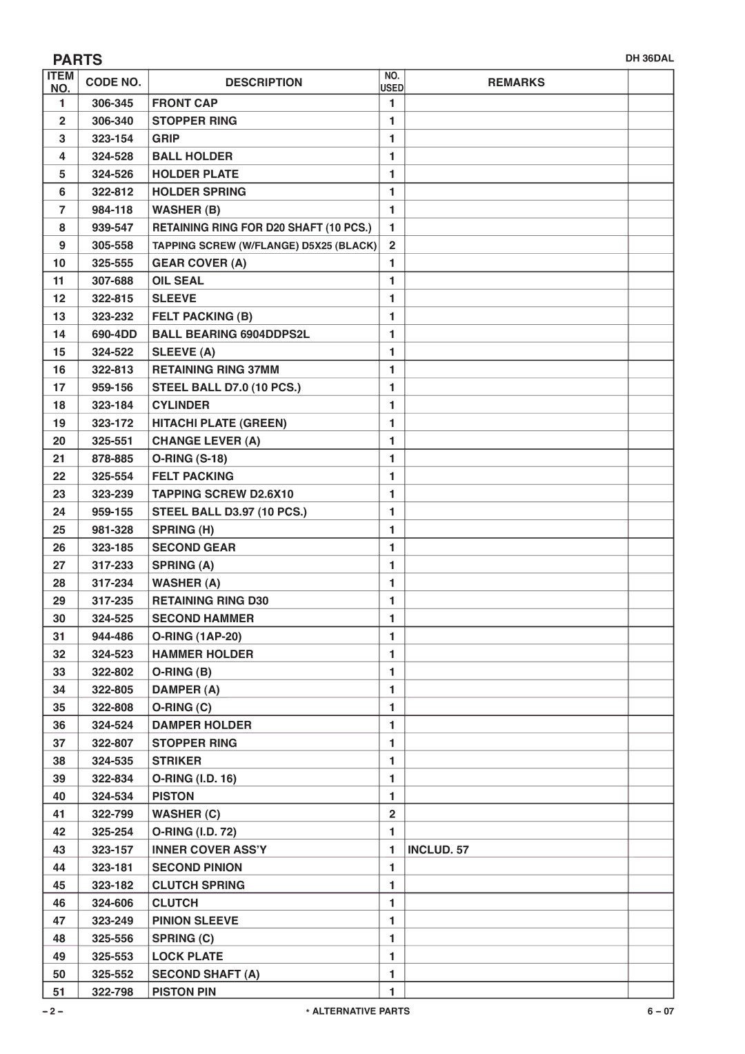 Hitachi G873 manual Parts 