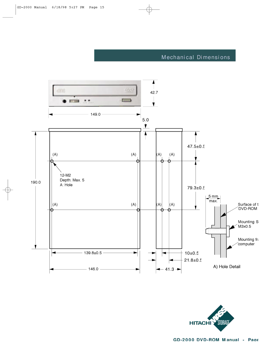 Hitachi GD-2000 manual Mechanical Dimensions 