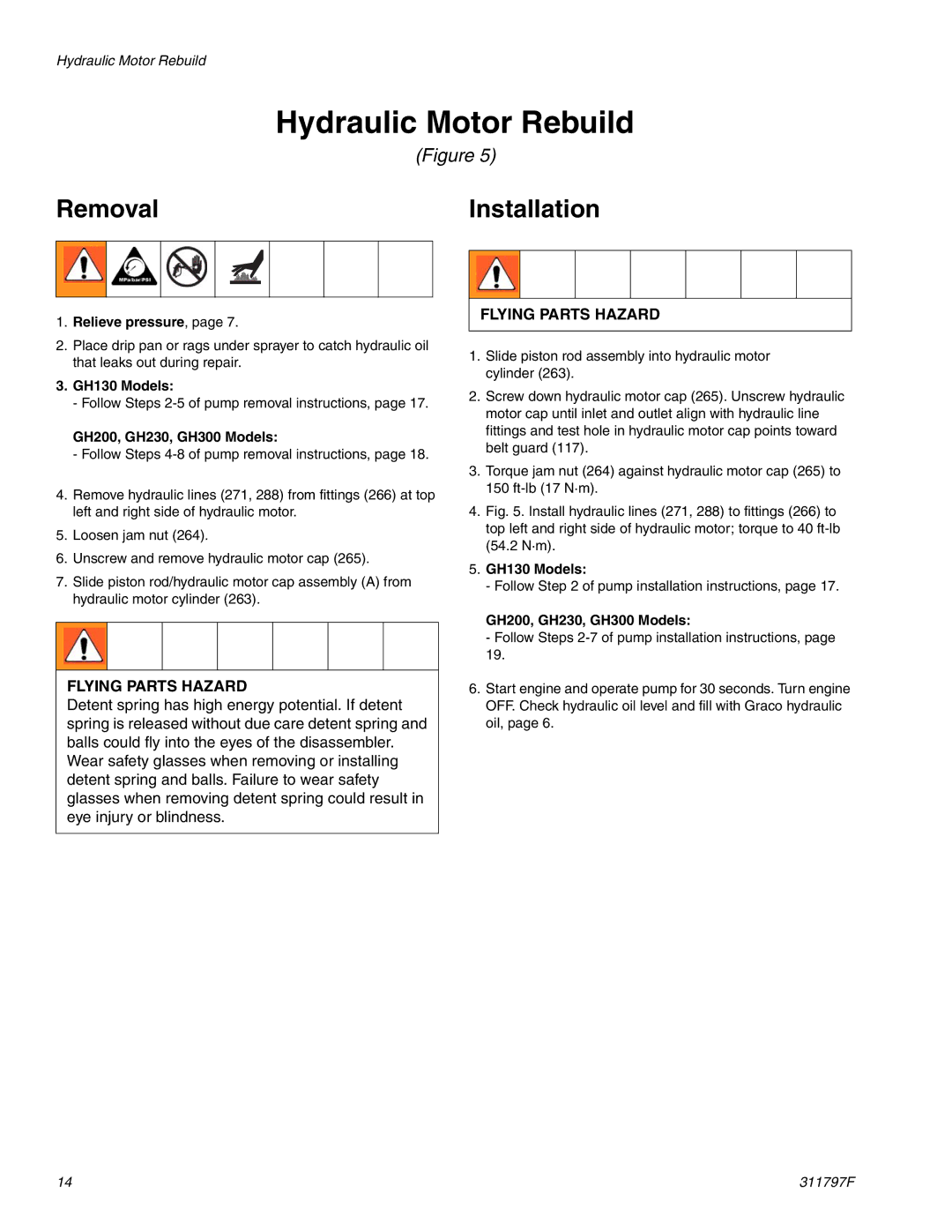 Hitachi GH 300 important safety instructions Hydraulic Motor Rebuild, RemovalInstallation, Flying Parts Hazard 