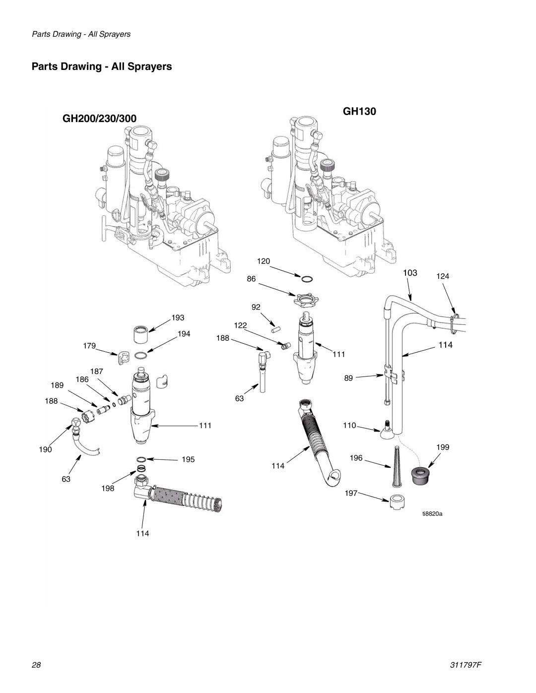 Hitachi GH 300 important safety instructions Parts Drawing All Sprayers GH200/230/300 