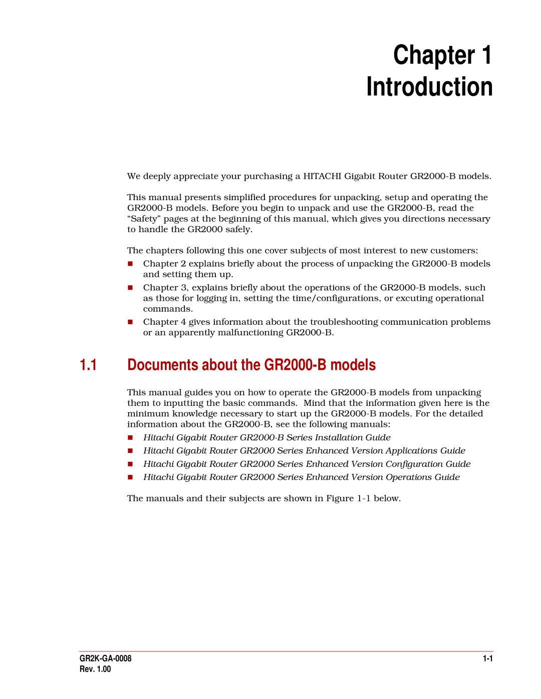 Hitachi GR2000-B Series quick start Chapter Introduction, Documents about the GR2000-B models 