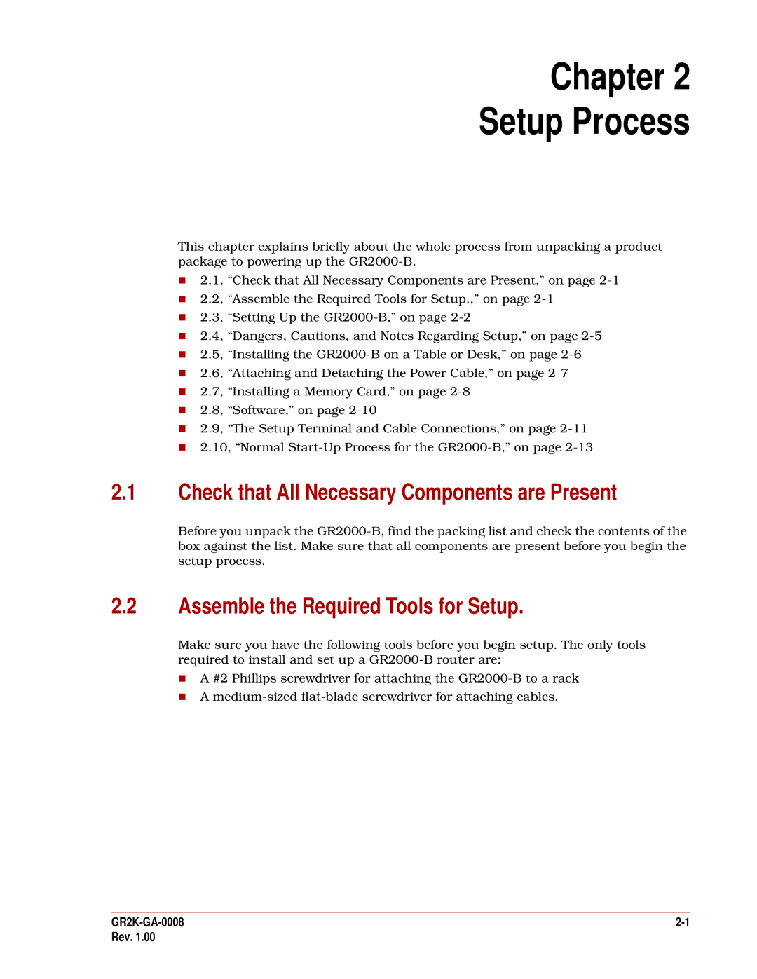 Hitachi GR2000-B Series quick start Chapter Setup Process, Check that All Necessary Components are Present 