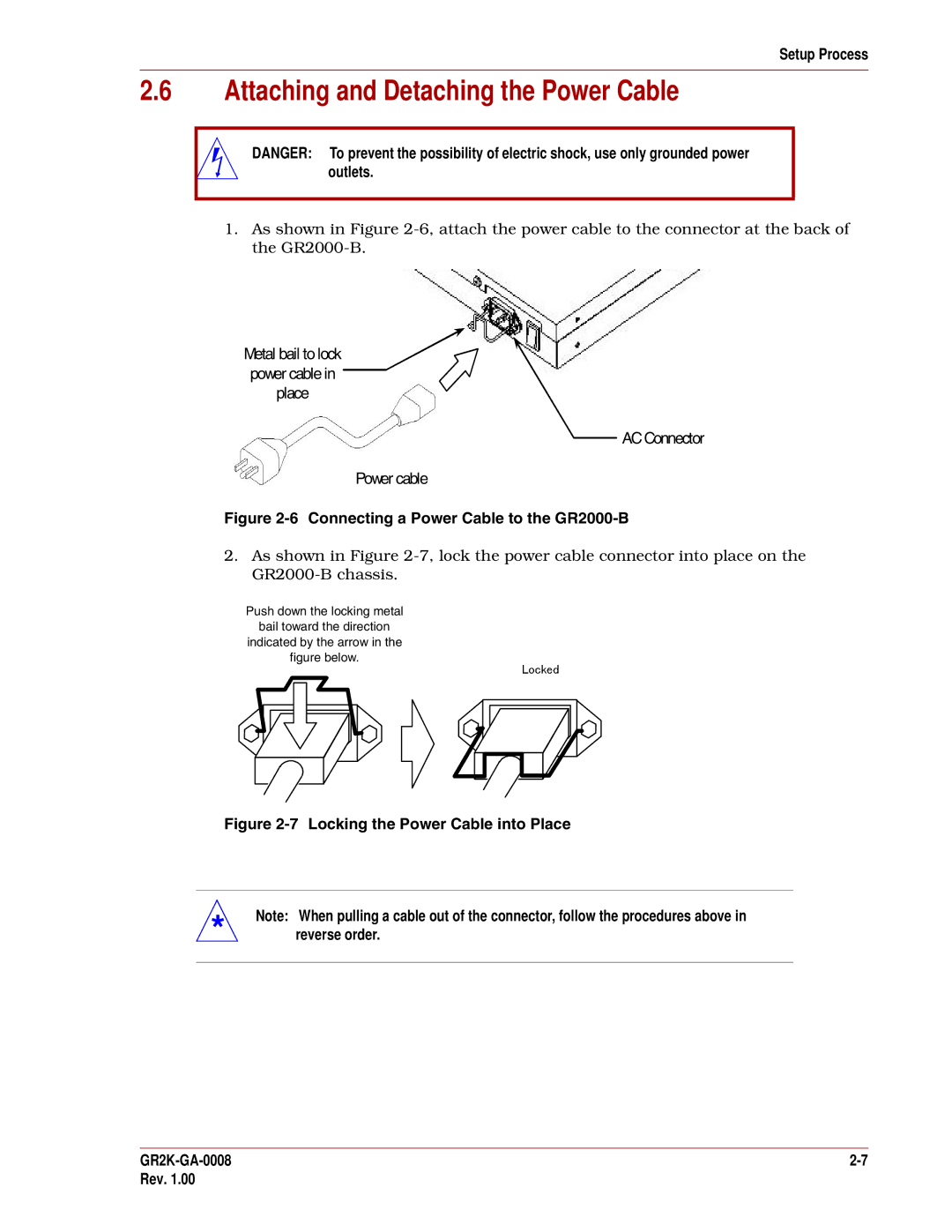 Hitachi GR2000-B Series quick start Attaching and Detaching the Power Cable, Connecting a Power Cable to the GR2000-B 