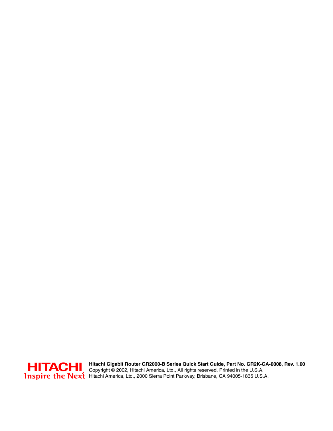 Hitachi GR2000-B Series quick start 