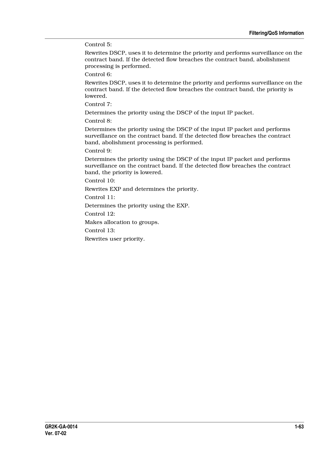 Hitachi GR2000 Series manual Filtering/QoS Information 