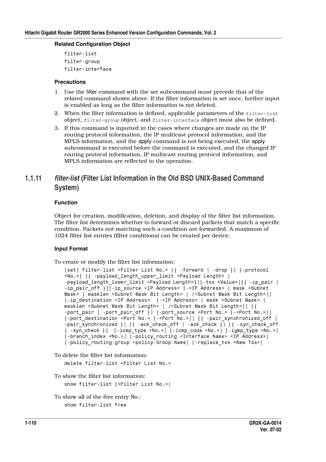 Hitachi GR2000 Series manual To create or modify the filter list information, To show the information 