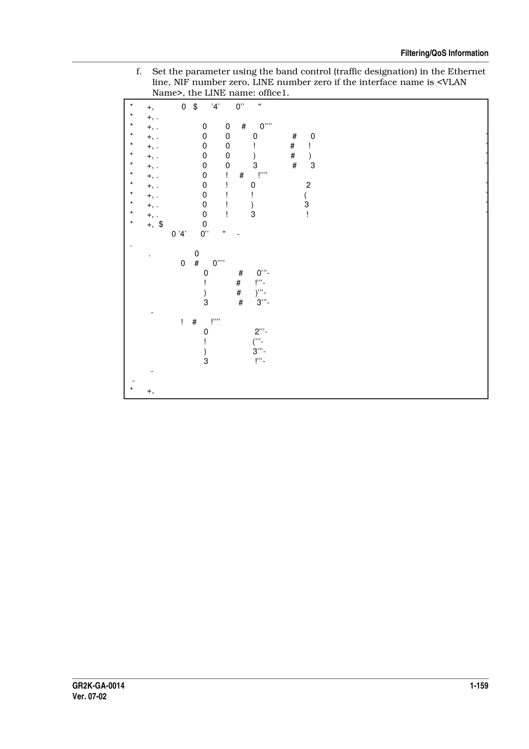 Hitachi GR2000 Series manual Filtering/QoS Information, GR2K-GA-0014 159 Ver 