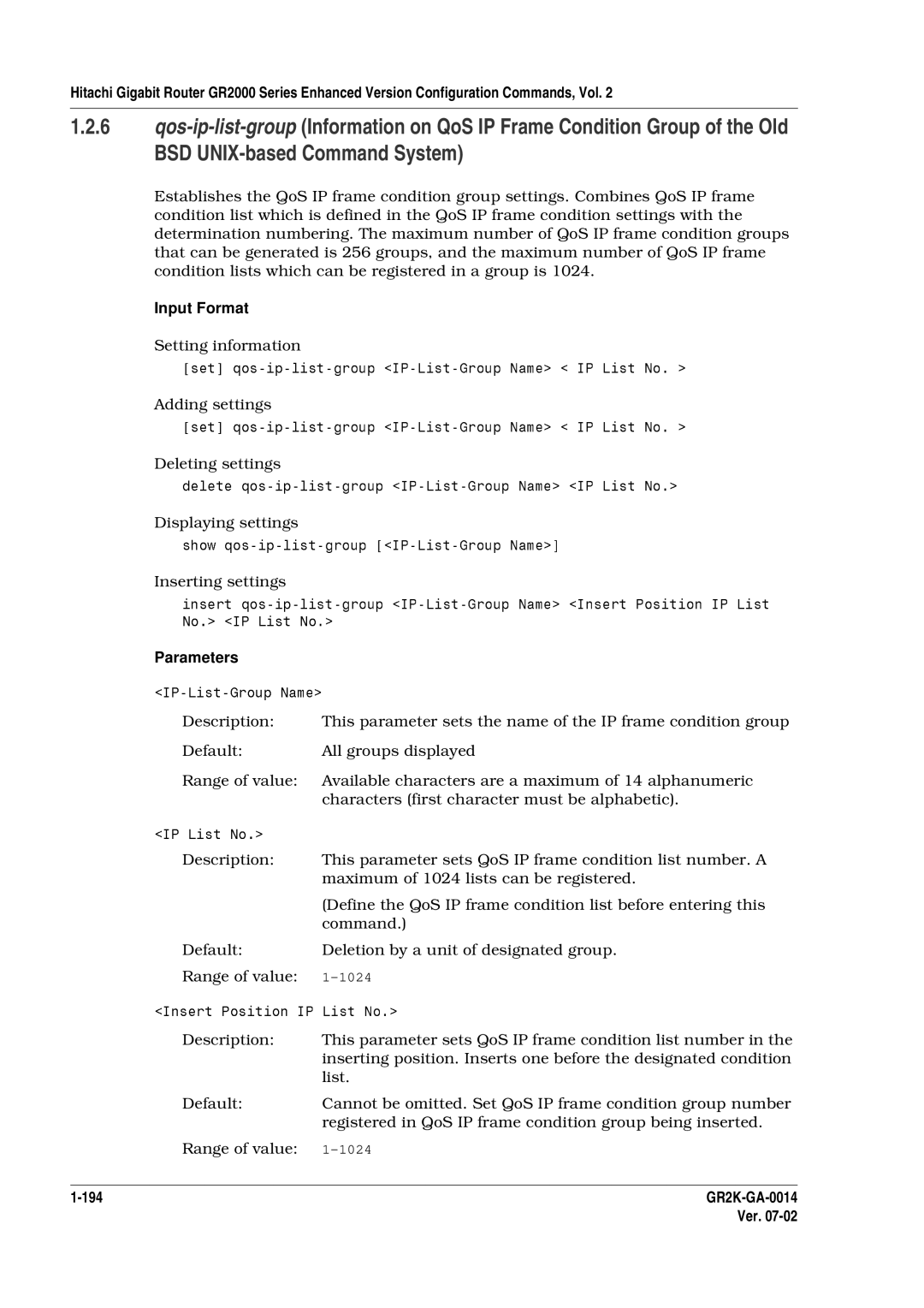 Hitachi GR2000 Series manual Deleting settings, 194 