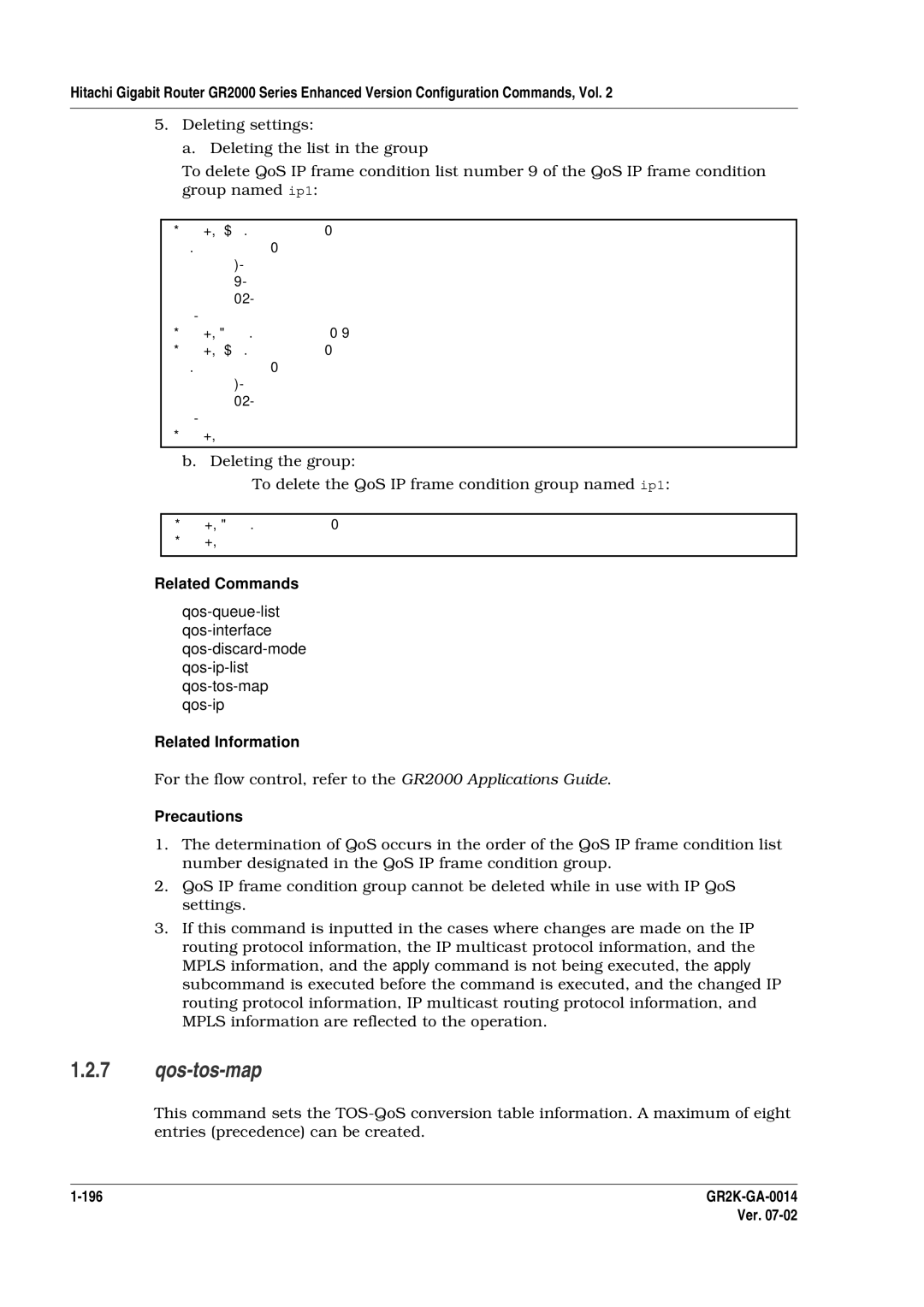 Hitachi GR2000 Series manual Qos-tos-map, Dele e 