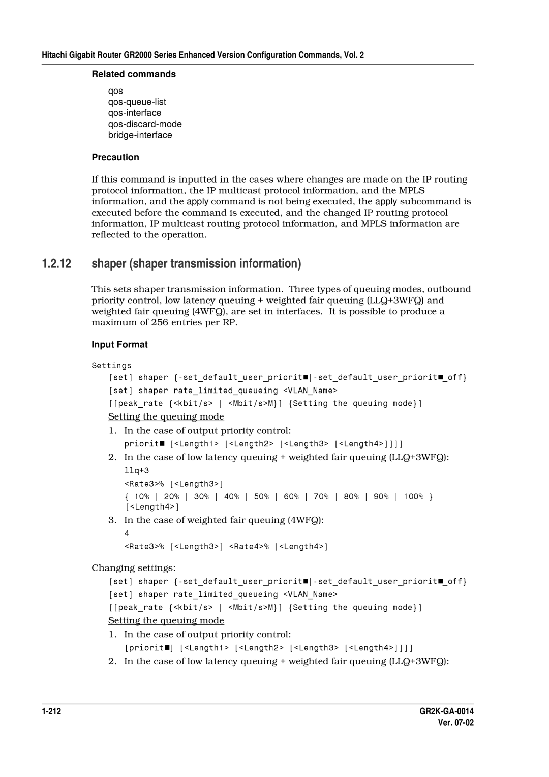 Hitachi GR2000 Series manual Shaper shaper transmission information, Case of output priority control 