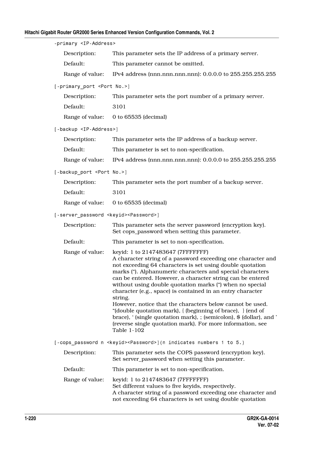 Hitachi GR2000 Series manual Default3101 Range of value 0 to 65535 decimal, Default 3101 