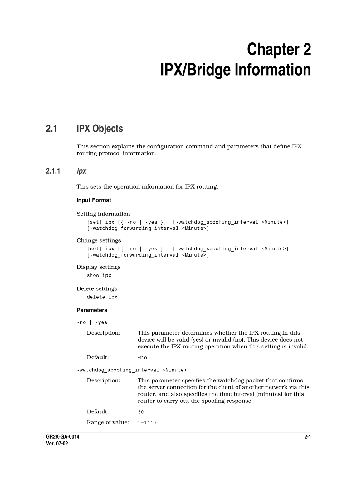 Hitachi GR2000 Series manual IPX Objects, 1 ipx, This sets the operation information for IPX routing 