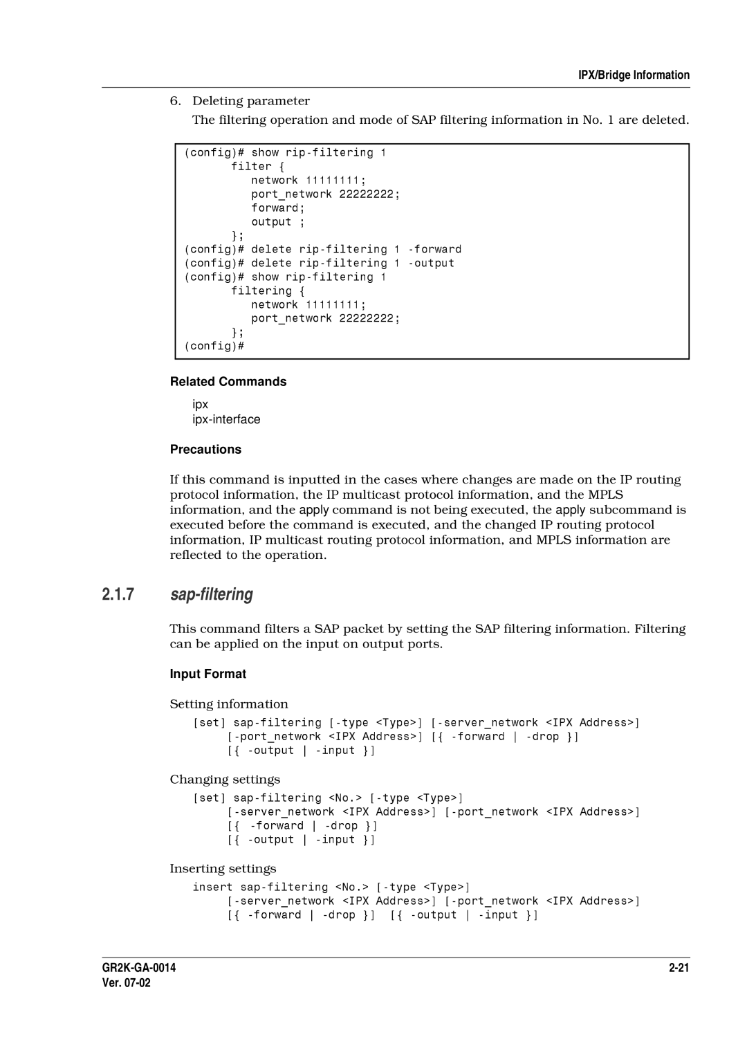 Hitachi GR2000 Series manual Prot col informa, Ap ly command is not being executed, the apply subcommand is 