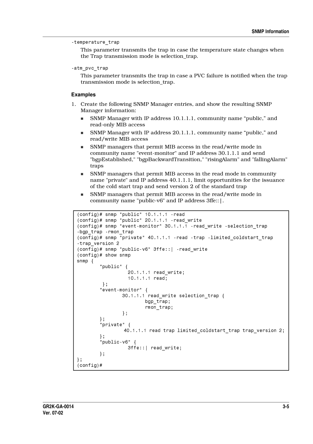 Hitachi GR2000 Series manual Snmp Information, Mthe Traprtransmission mode is selectiontrap 