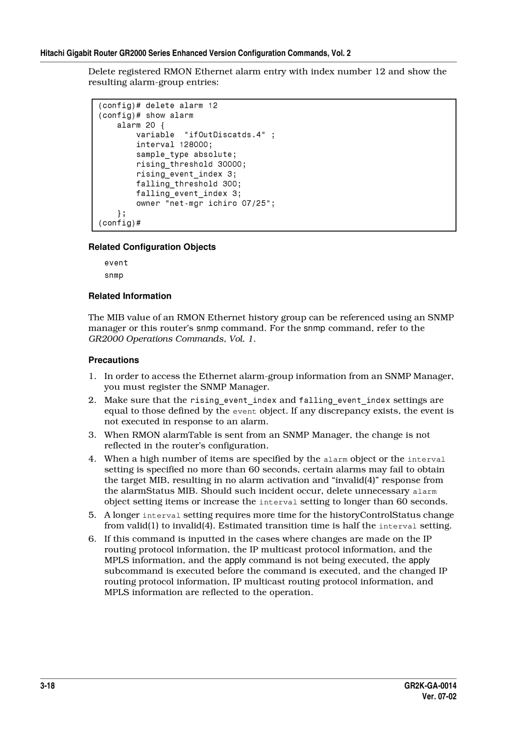 Hitachi GR2000 Series manual Vabl, Related Conf gu ion Objec, Net history group can be referenced using an Snmp 