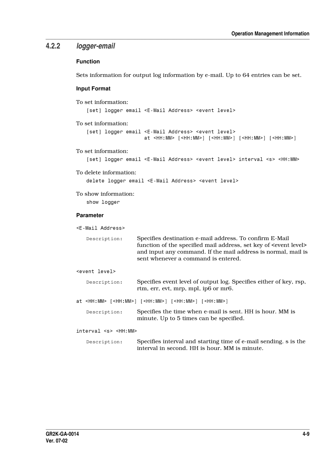 Hitachi GR2000 Series manual Logger-email 