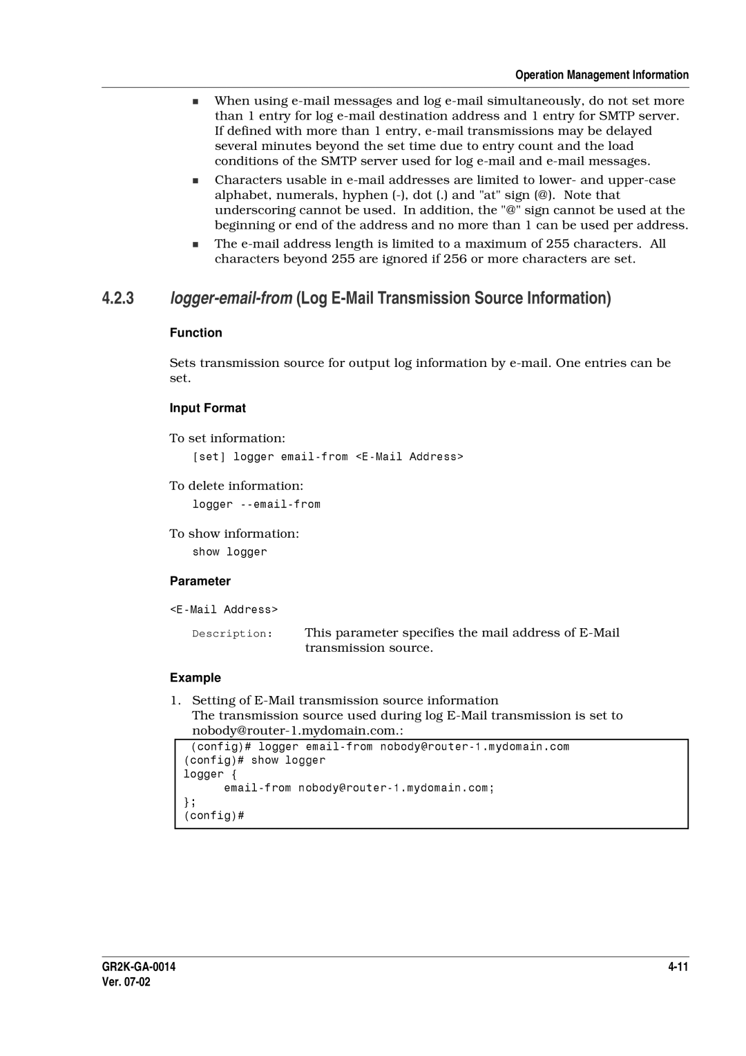 Hitachi GR2000 Series manual Logger-email-fromLog E-Mail Transmission Source Information, To set information 