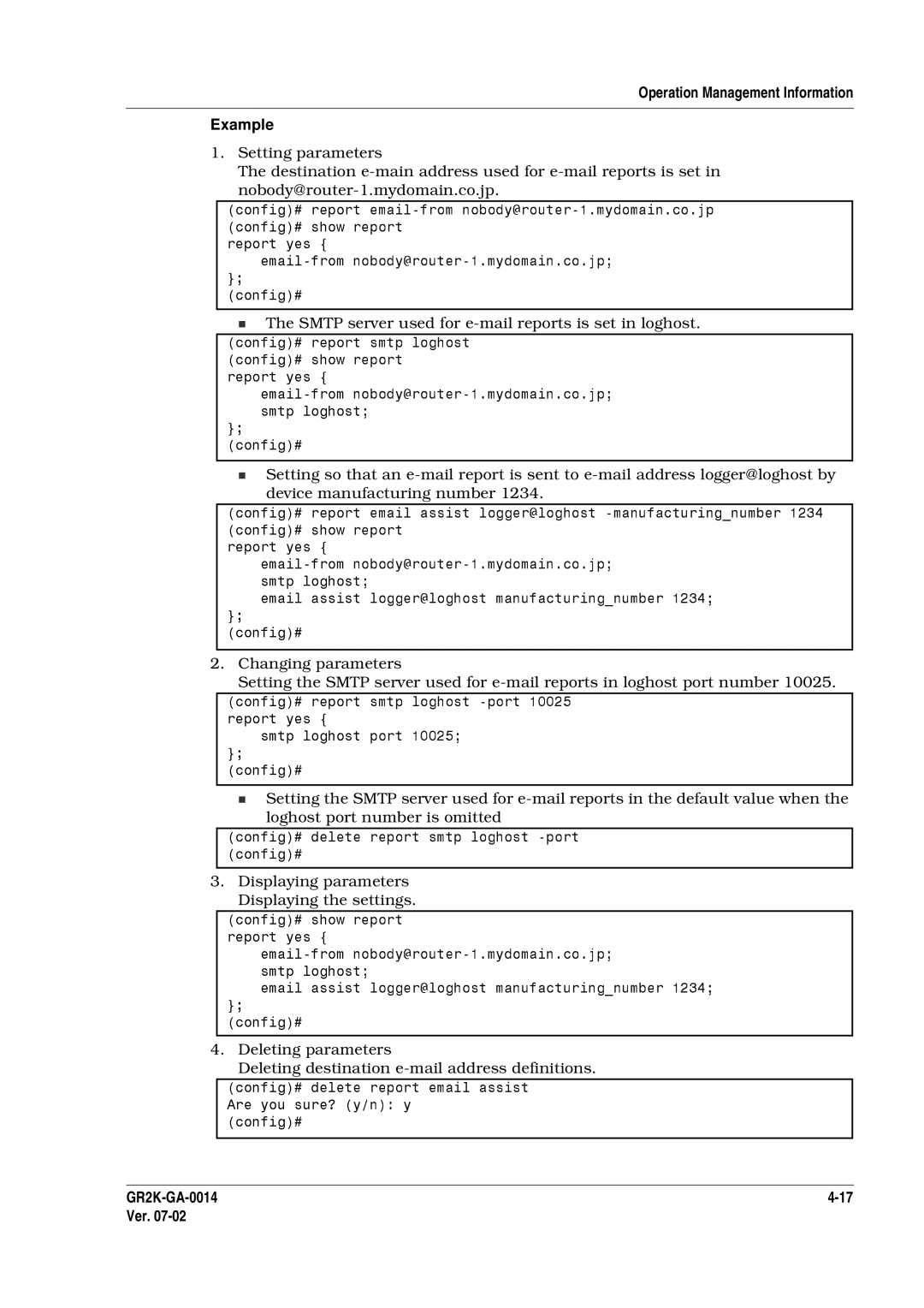 Hitachi GR2000 Series manual Operation Management Information Example 