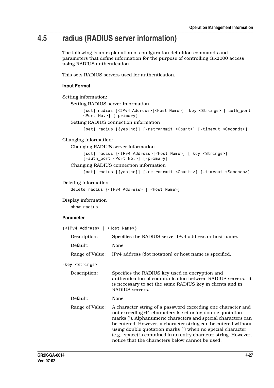 Hitachi GR2000 Series manual Radius Radius server information 