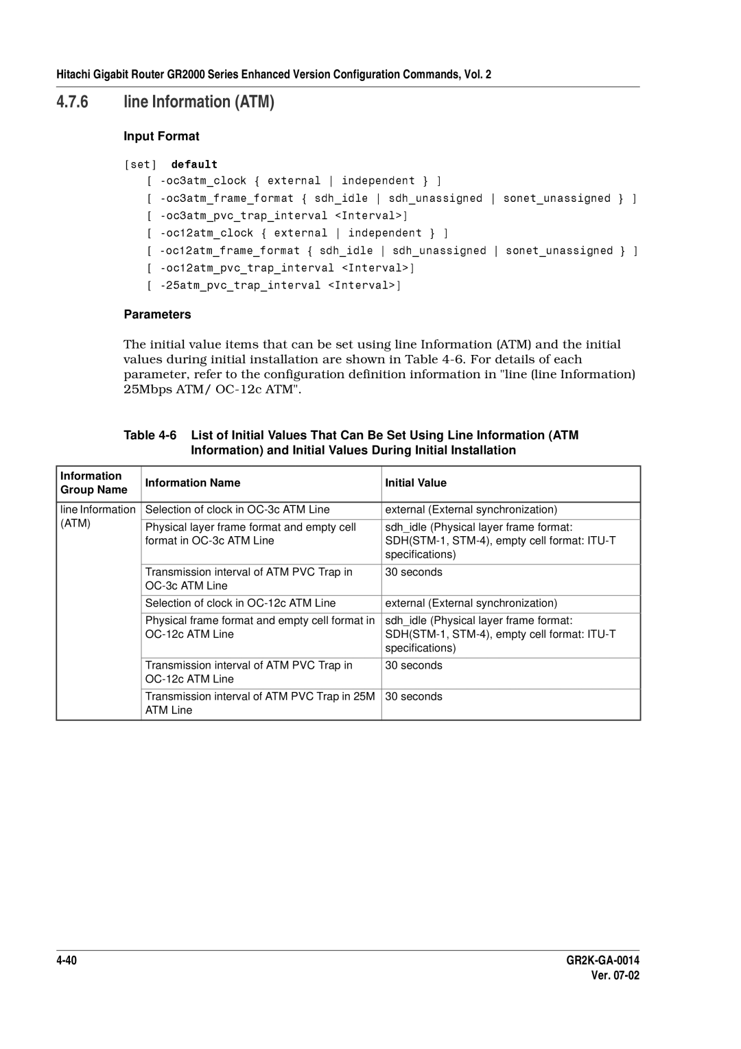 Hitachi GR2000 Series manual Line Information ATM 