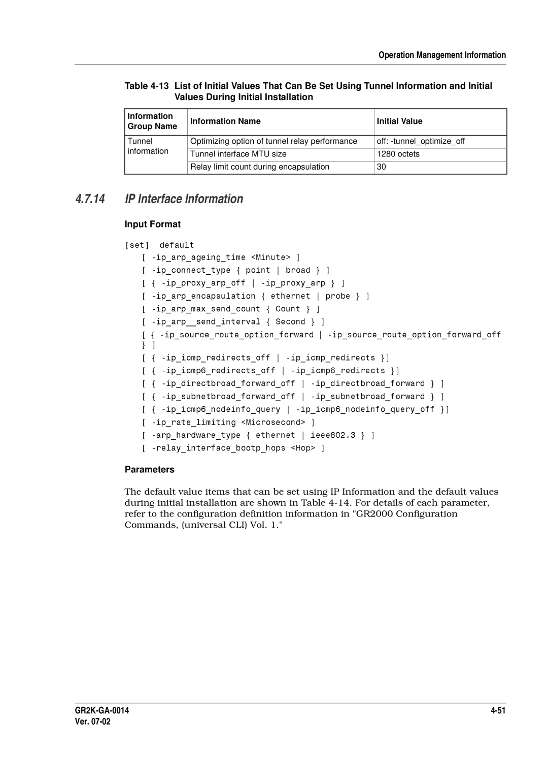 Hitachi GR2000 Series manual IP Interface Information, Values During Initial Installation 