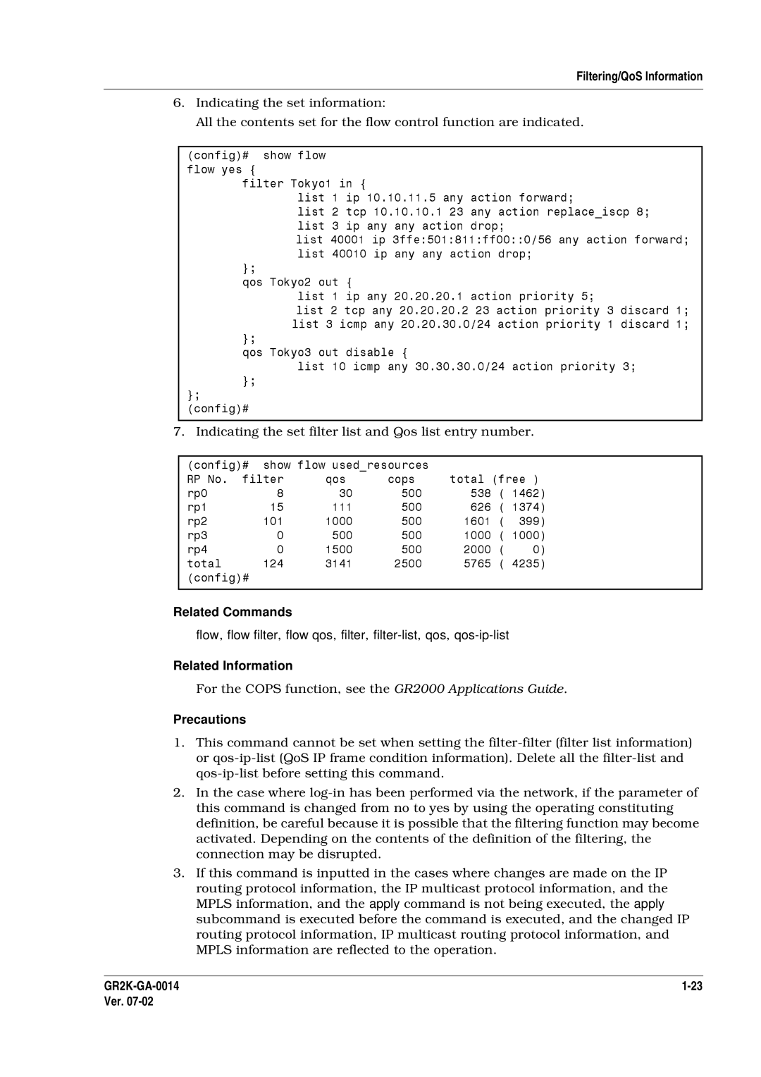 Hitachi GR2000 Series manual Rela ed Commands, Pre autions 