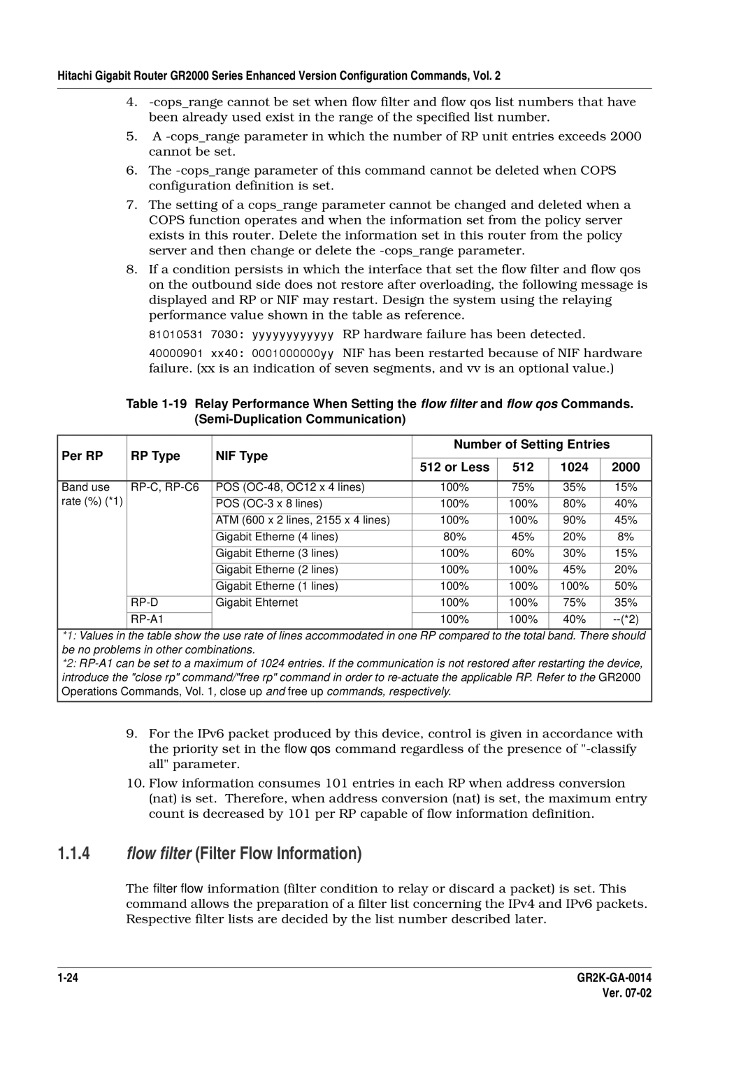 Hitachi GR2000 Series manual Flow filter Filter Flow Information, RP-C, RP-C6 