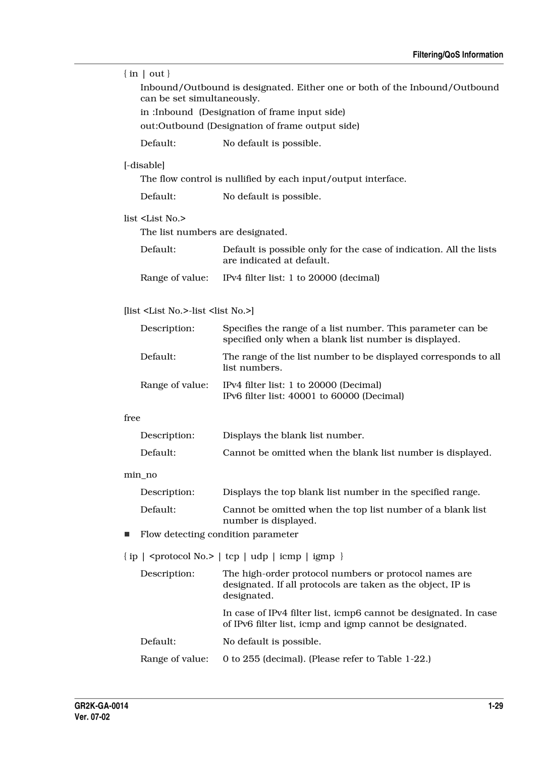 Hitachi GR2000 Series manual Filtering/QoS Information 