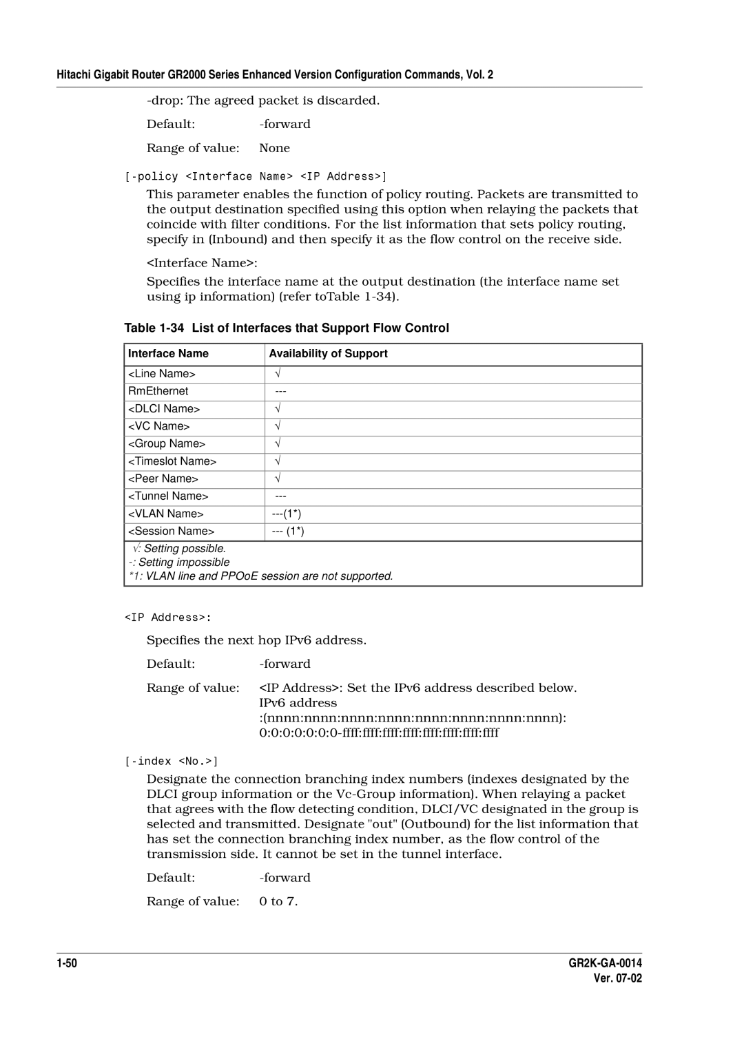 Hitachi GR2000 Series manual List of Interfaces that Support Flow Control, Interface Name Availability of Support 