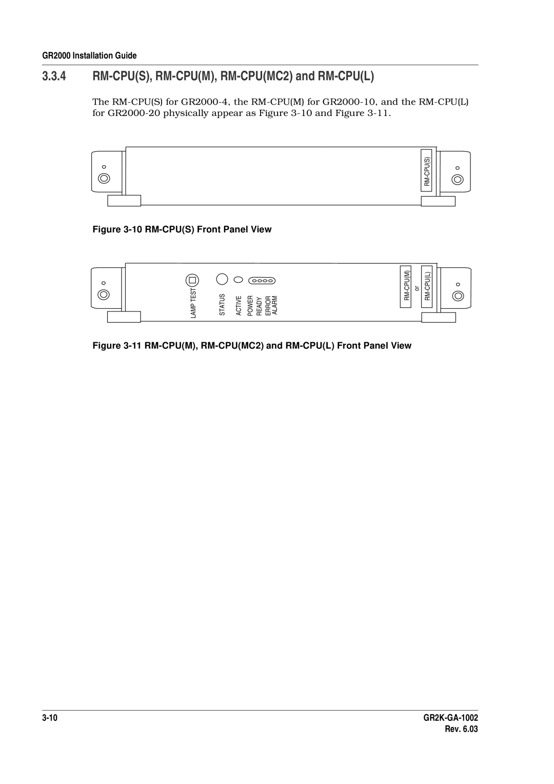 Hitachi GR2000 manual RM-CPUS, RM-CPUM, RM-CPUMC2 and RM-CPUL, RM-CPUS Front Panel View 