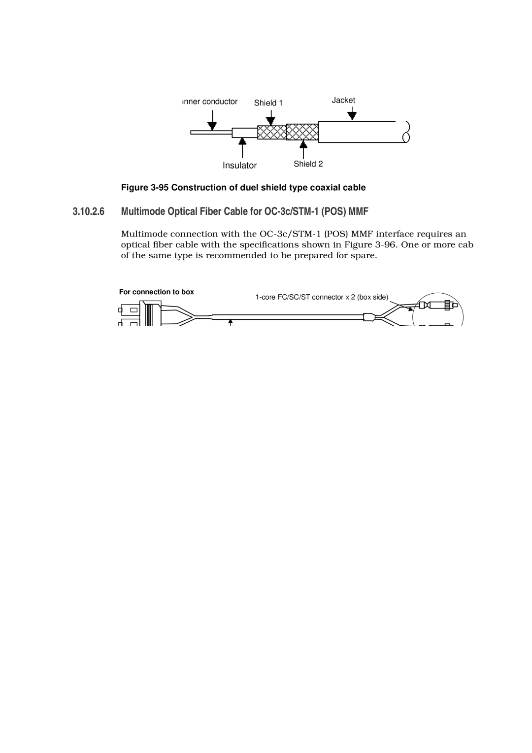 Hitachi GR2000 manual Multimode Optical Fiber Cable for OC-3c/STM-1 POS MMF, Construction of duel shield type coaxial cable 