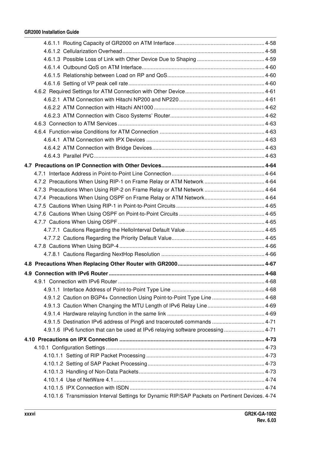 Hitachi GR2000 manual Xxxvi, Precautions on IP Connection with Other Devices, Precautions on IPX Connection 