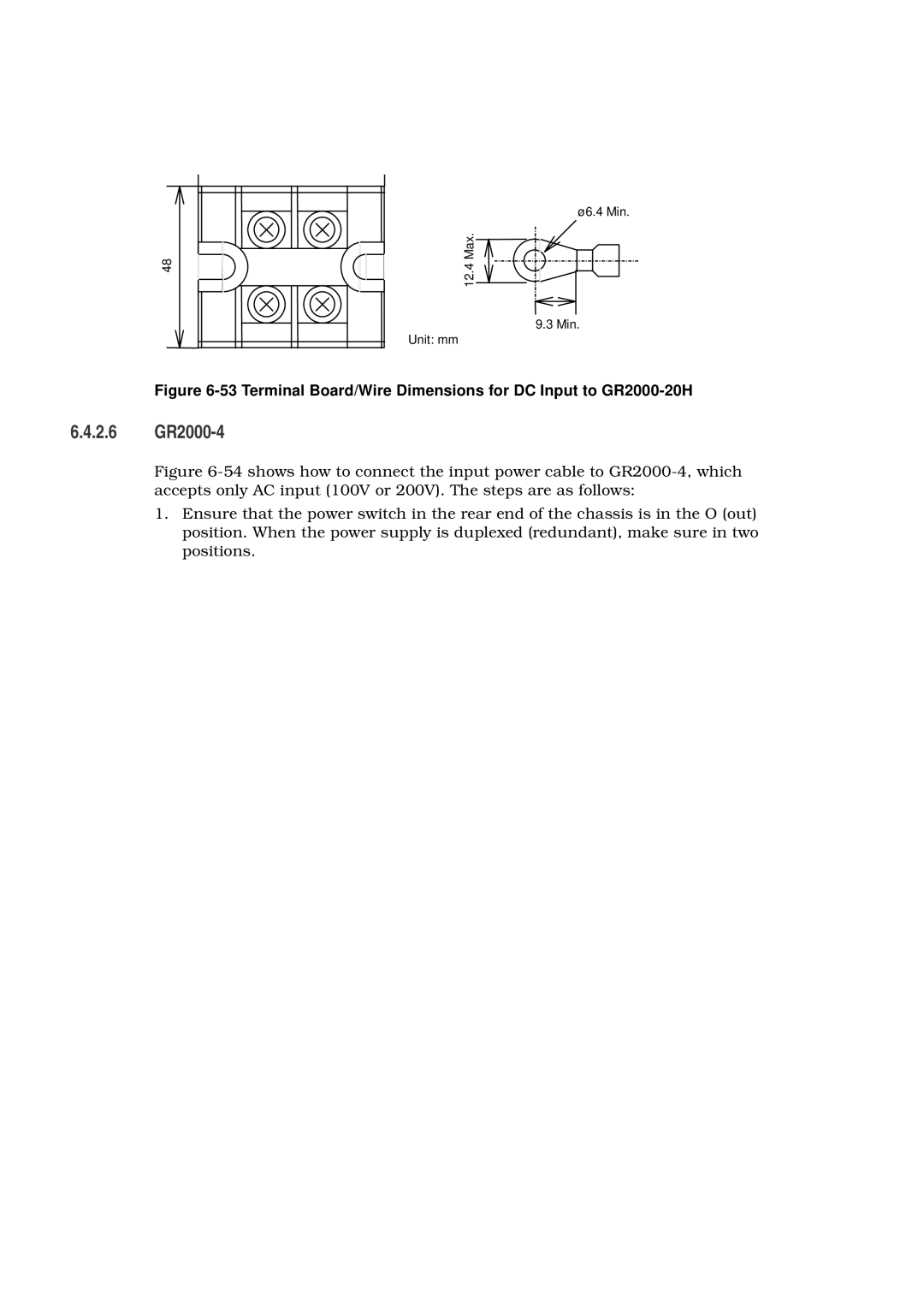 Hitachi manual 2.6 GR2000-4, Terminal Board/Wire Dimensions for DC Input to GR2000-20H 