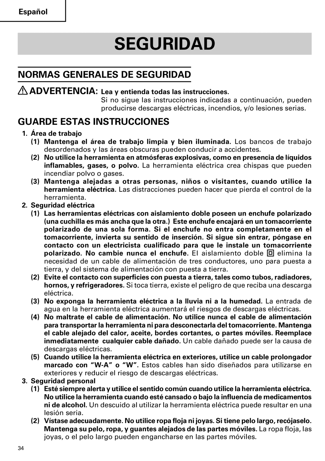 Hitachi H 45MR instruction manual Normas Generales DE Seguridad, Guarde Estas Instrucciones 