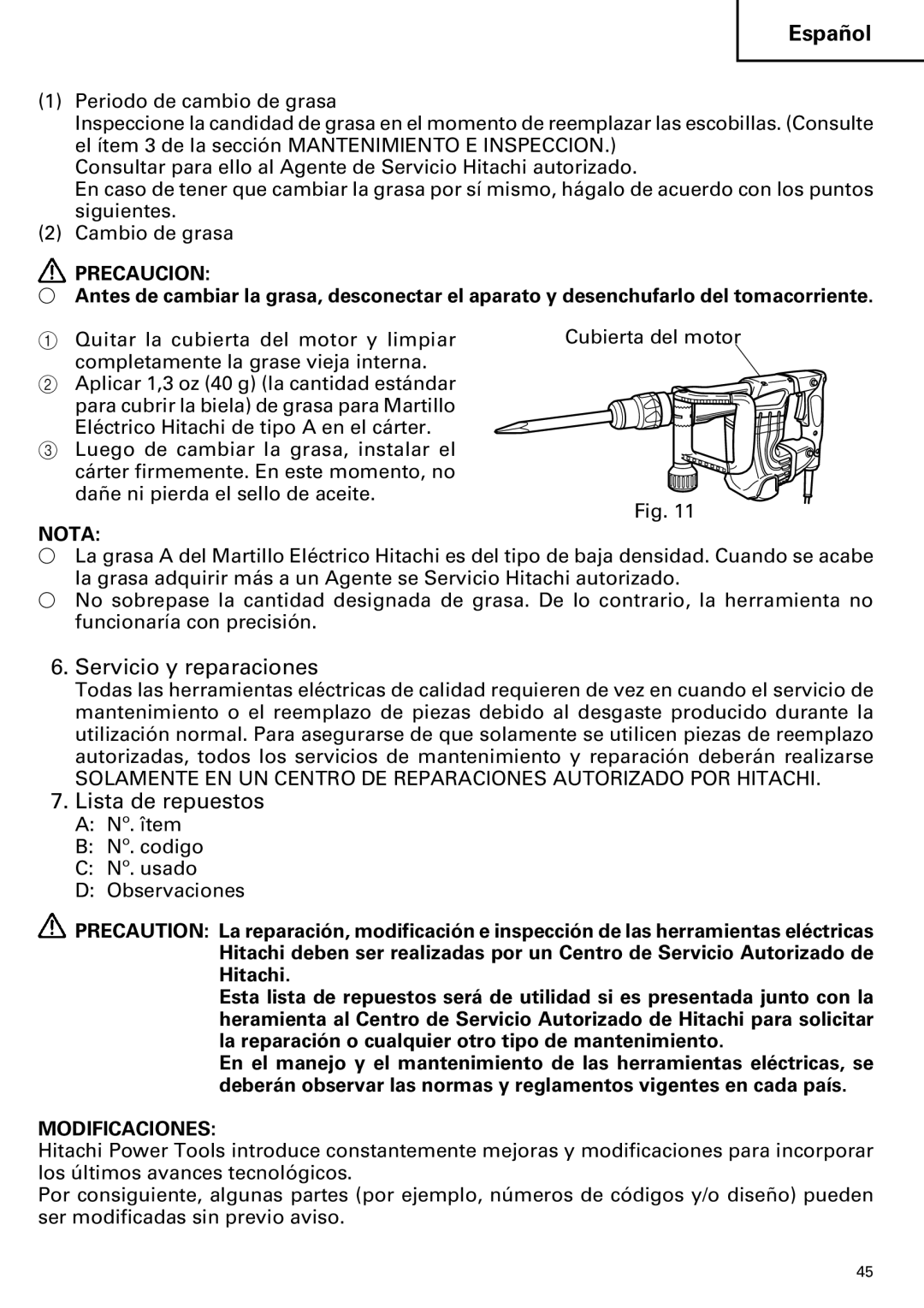 Hitachi H 45MR instruction manual 