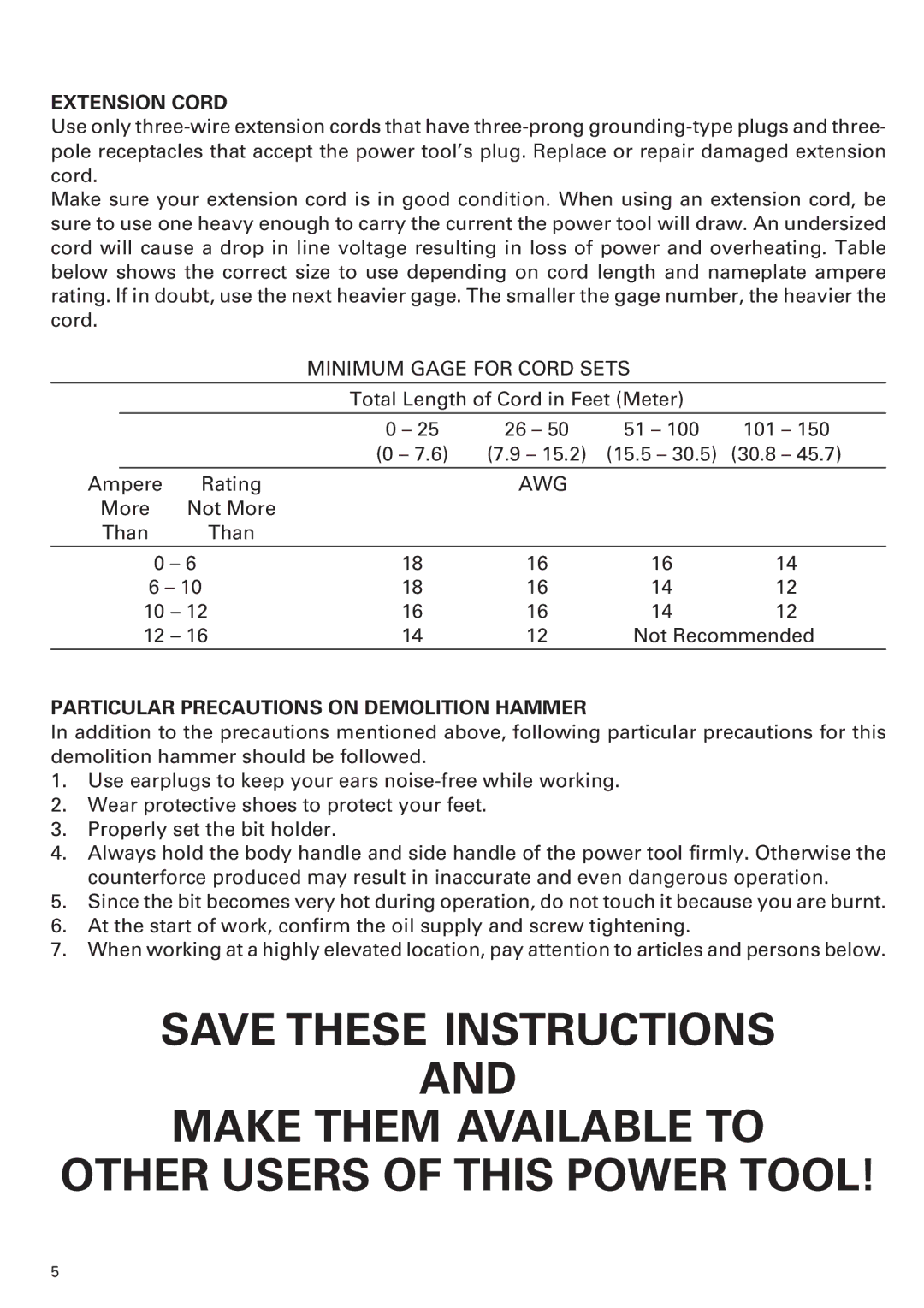 Hitachi H 65 instruction manual Make Them Available to Other Users of this Power Tool 