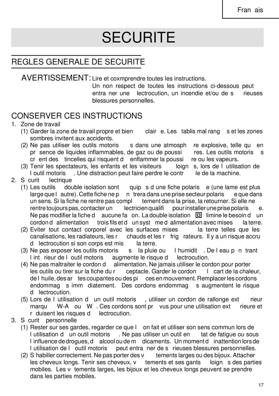 Hitachi H 65SC instruction manual Regles Generale DE Securite, Conserver CES Instructions 