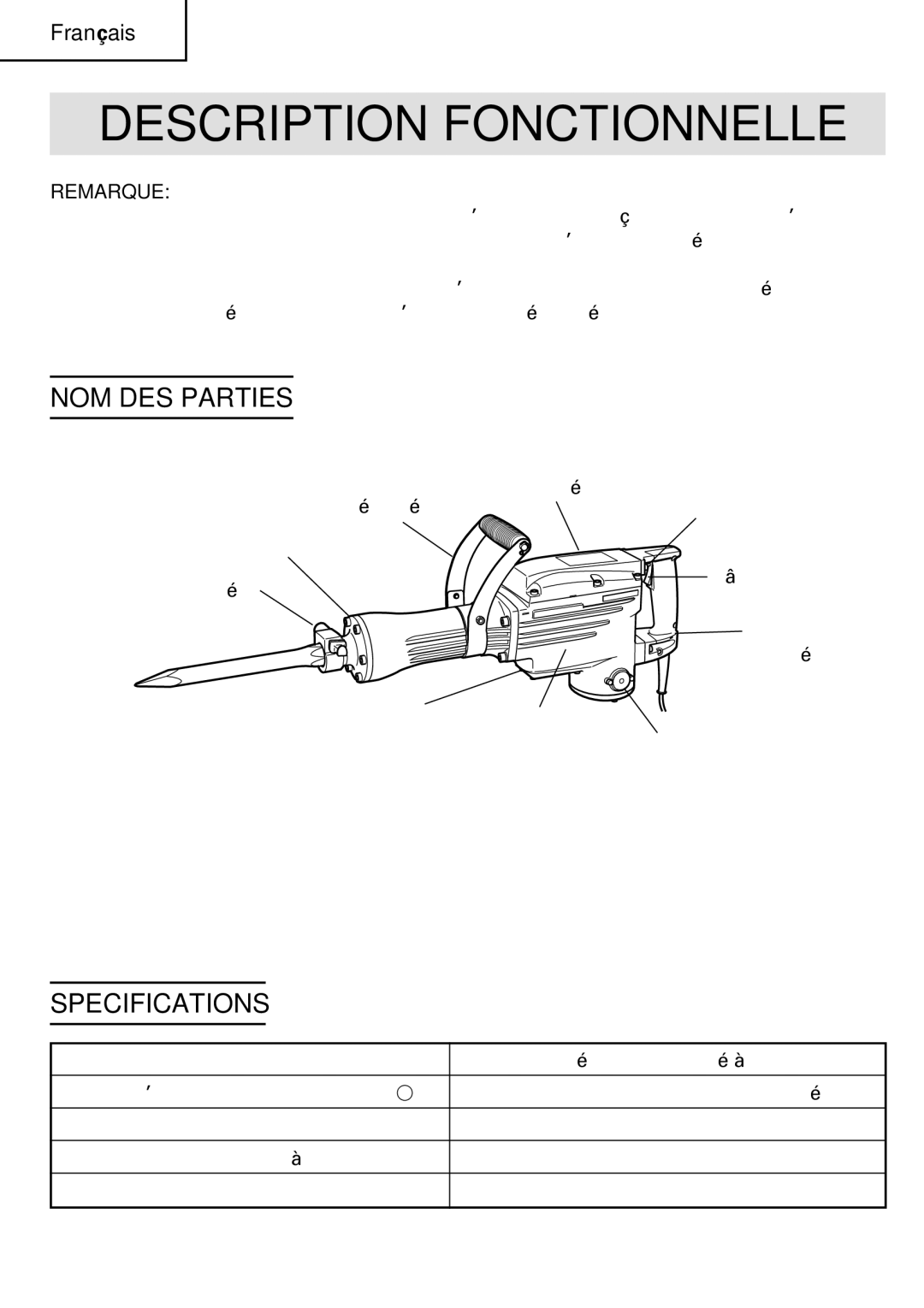 Hitachi H 65SC instruction manual Description Fonctionnelle, NOM DES Parties 