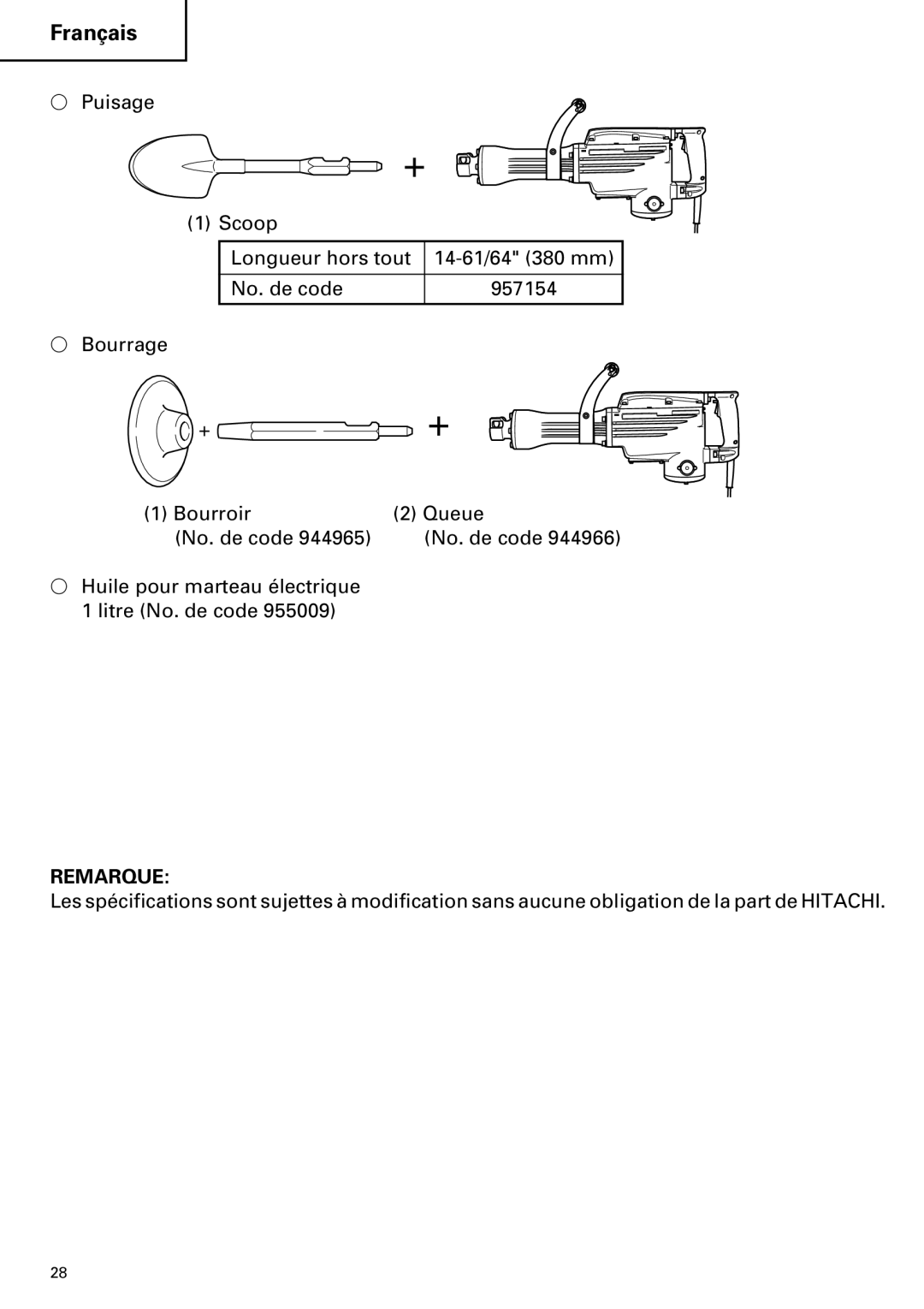 Hitachi H 65SC instruction manual Français 